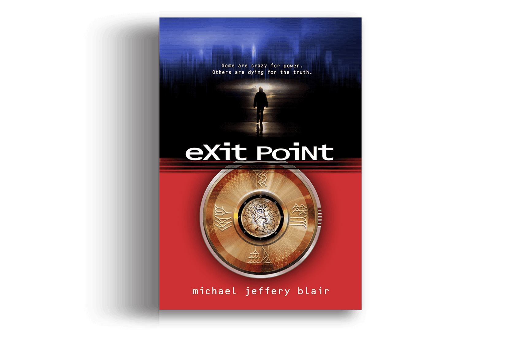 Book cover of 'eXit Point' by Michael Jeffery Blair with winter scene and maze design.