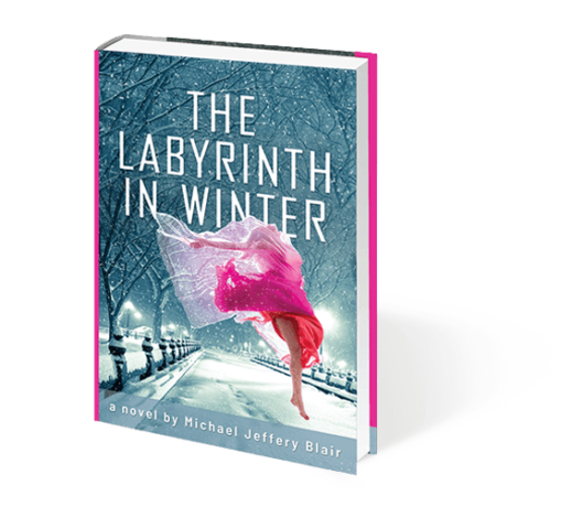 Book cover of The Labyrinth in Winter by Michael Jeffery Blair with winter scene.